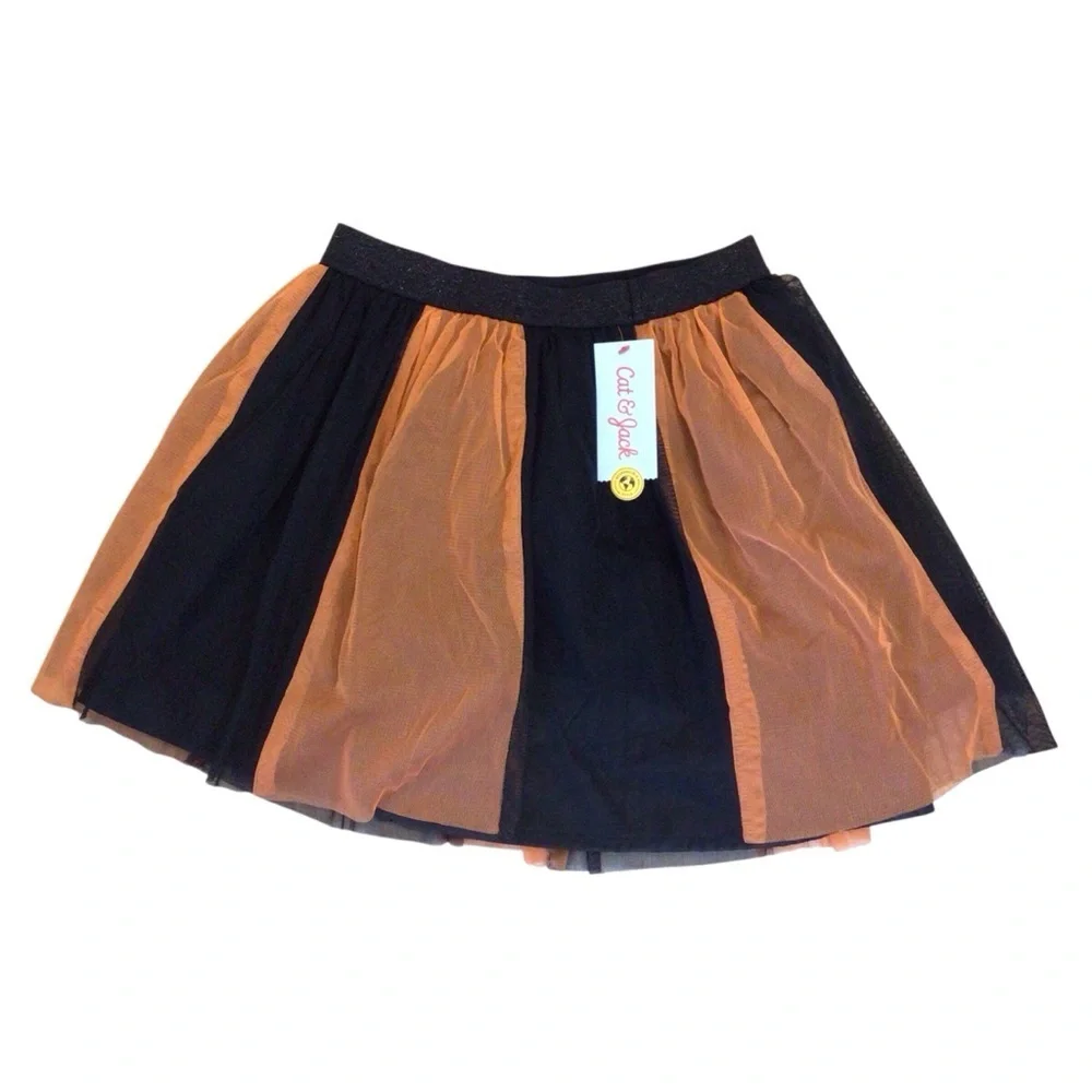 Cat & Jack Girls Halloween Orange, Black Tutu Tulle Skirt Size L (10-12)